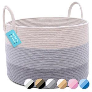 Large Laundry Basket, Woven Cotton Rope Basket for Blankets